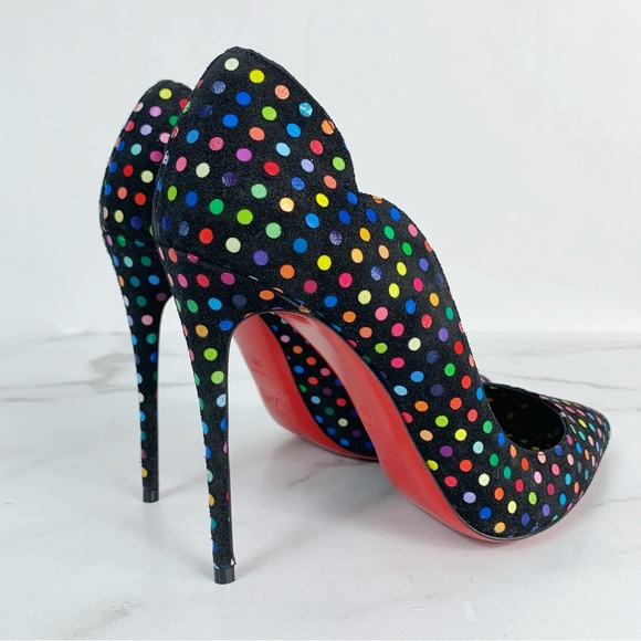 Christian Louboutin Hot Chick 100mm Suede Multi Polka Dot Scallop Pump Size 39 - Picture 9 of 16